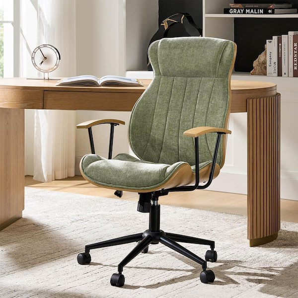 Ramon Mid-Century Modern Polyester Swivel Office chair in Green with Adjustable Height