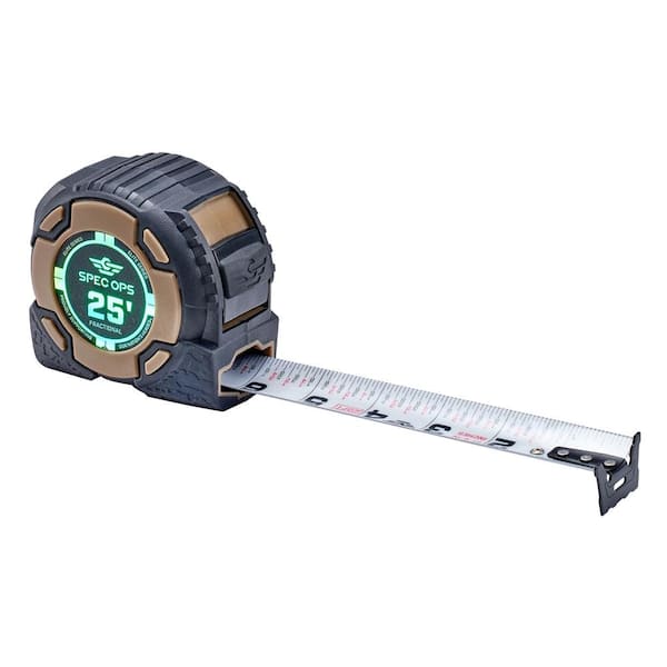 SPEC OPS 25 ft. Elite Series Tape Measure, 1 1/4 in. Double-Sided Blade, Includes Fractional Markings, 12 ft. of Stand Out