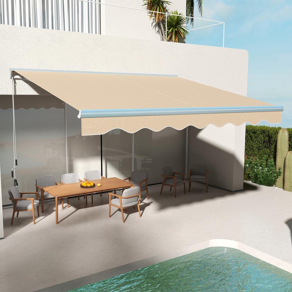 Cream White 13' x 10' Retractable Patio Awning with LED Lights