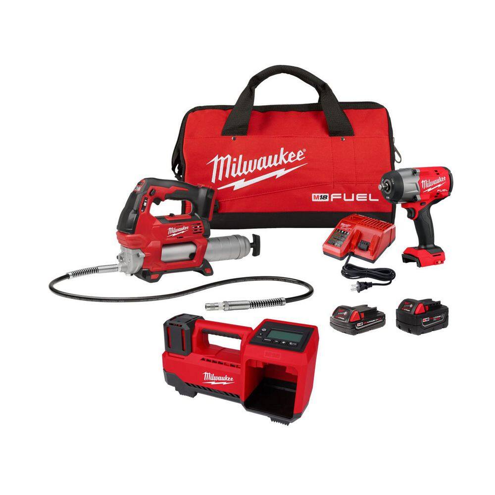 M18 FUEL 18V Lithium-Ion Brushless Cordless High Torque 1/2 in. Impact Wrench & Grease Gun Combo Kit w/ M18 Inflator price history on PriceWatchPro
