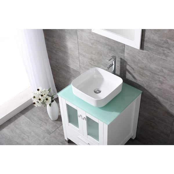 24" Bathroom Vanity Ceramc Sink Mirror Faucet Top Cabinet Rectangl White Set 