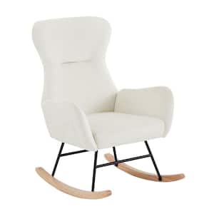 Off White Velvet Rocking Chair Soft Upholstery Accent Arm Chair with High Backrest