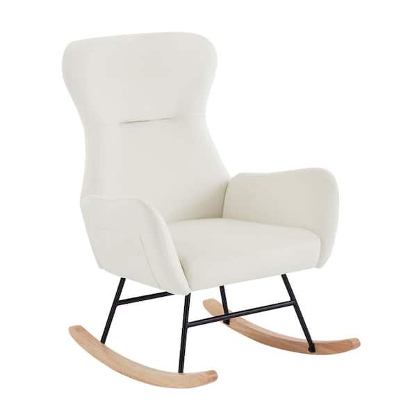 Off White Velvet Rocking Chair Soft Upholstery Accent Arm Chair