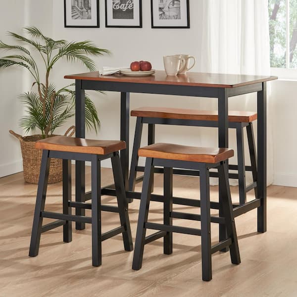 Unbranded Hot Seller 4-Piece Wood Dining Set, Include 1 Table + 2 Chairs + 1 Bench, Walnut + Black for Patio, Backyard, Porches