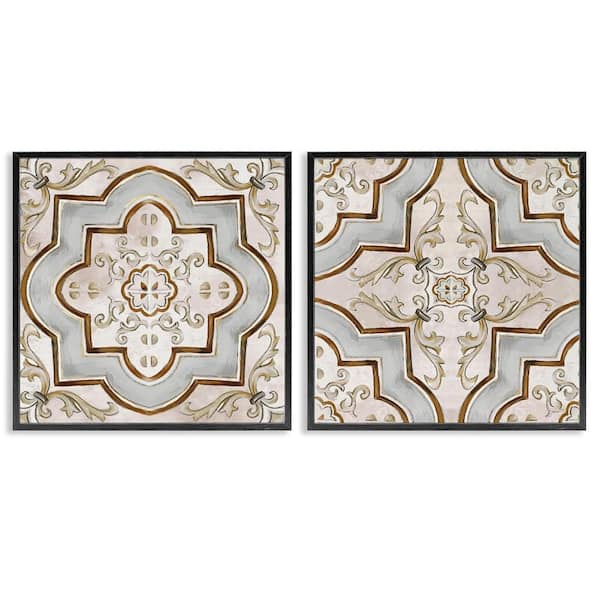 Stupell Industries Moroccan Tile in Neutrals by Irena Orlov 2-Pieces Black Framed Abstract Giclee Art Print 24 in. x 24 in.