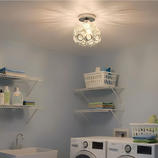 YANSUN 1-Light Chrome Crystal Semi Flush Mount Ceiling Light Fixture for Foyer Closet Entryway Kitchen Bedroom Dining Room