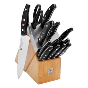 Twin Signature Stainless Steel 15-Piece Self-Sharpening Set with Natural Ash Wood Block