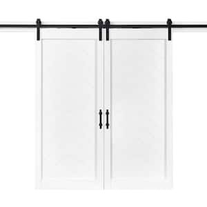 Cooper 36 in. x 84 in. Double Sliding Barn Door in Textured White Wood with U-Shape Soft Close Hardware Kit