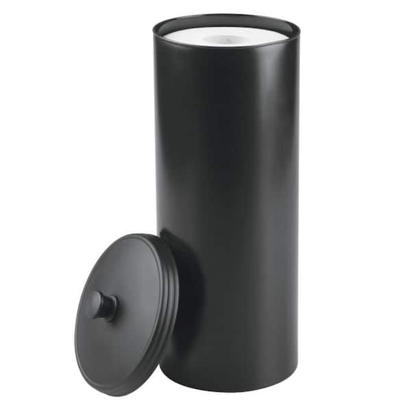 Dracelo Plastic Floor Stand 3-Roll Space-Saving Toilet Tissue Holder with Cover for Bathroom Corner in Black