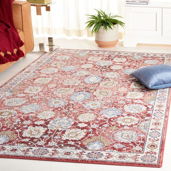 Rosewood 9 ft. x 12 ft. Ivory/Red Ornate Floral Area Rug