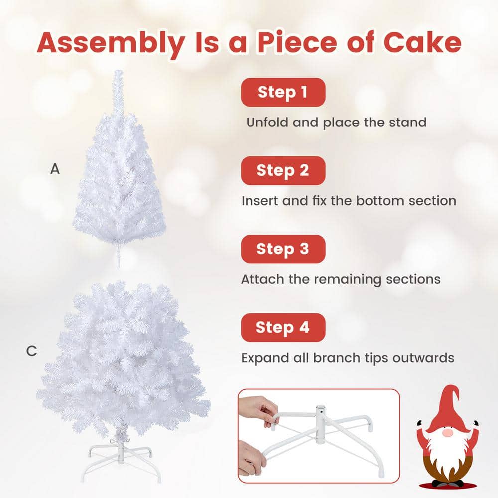 5 ft White PVC Pine Christmas Tree with Metal Stand