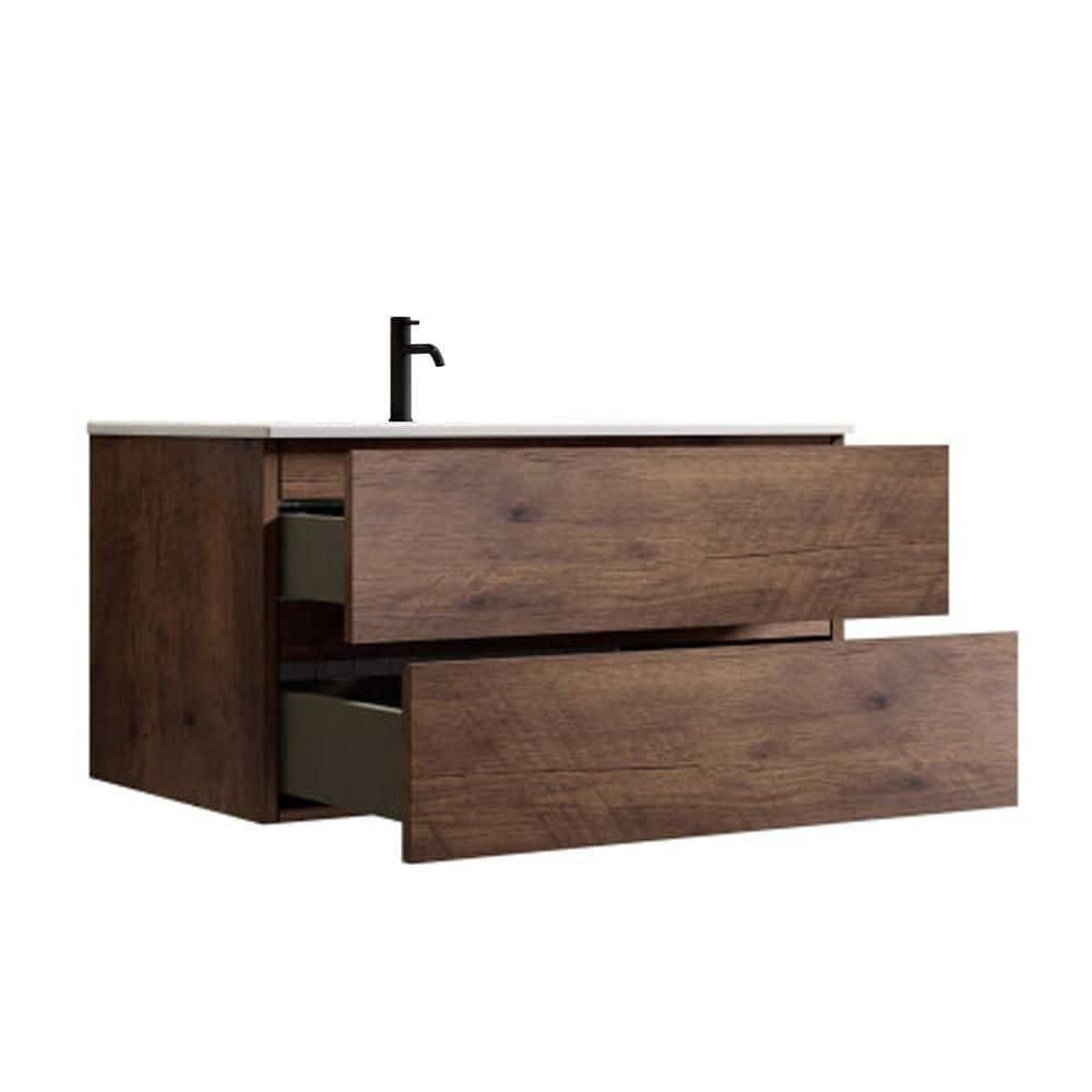 36in. Floating Single Sink Walnut Bath Vanity with White Ceramic Top price history on PriceWatchPro