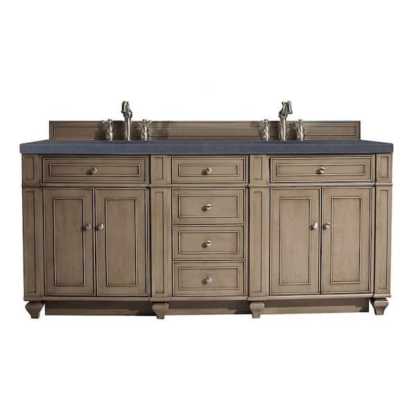 James Martin Vanities Bristol 72 in. W x 23.5 in.D x 34 in.H Double Bath Vanity in Whitewashed Walnut with Quartz Top in Charcoal Soapstone