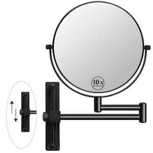 8-inch Round 1X/10X Magnifying Wall Mounted Bathroom Makeup Mirror in Black, Height Adjustable