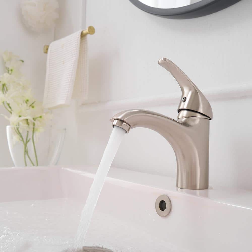Brushed Nickel Single-Handle Low-Arc Bathroom Faucet