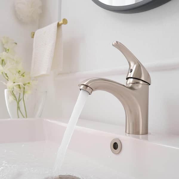 Single Handle Modern Single Hole Bathroom Faucet in Brushed Nickel