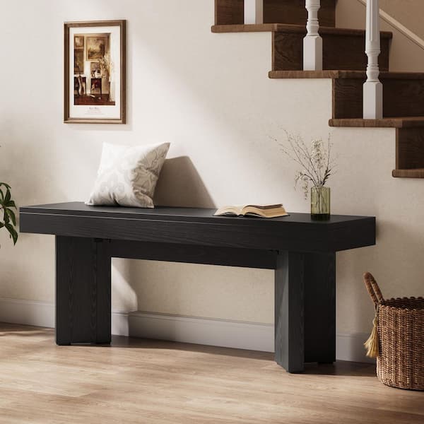 47.24 in. Black Entryway Bench Dinning Bench, Farmhouse Long Bench with Underneath Storage Space for Bedroom, Hallway