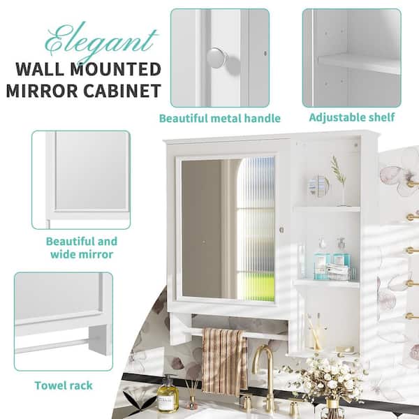 Cesicia 28.85 in. W x 28 in. H Rectangular Surface Mount White Bathroom Medicine Cabinet with Mirror and 2 Open Shelves