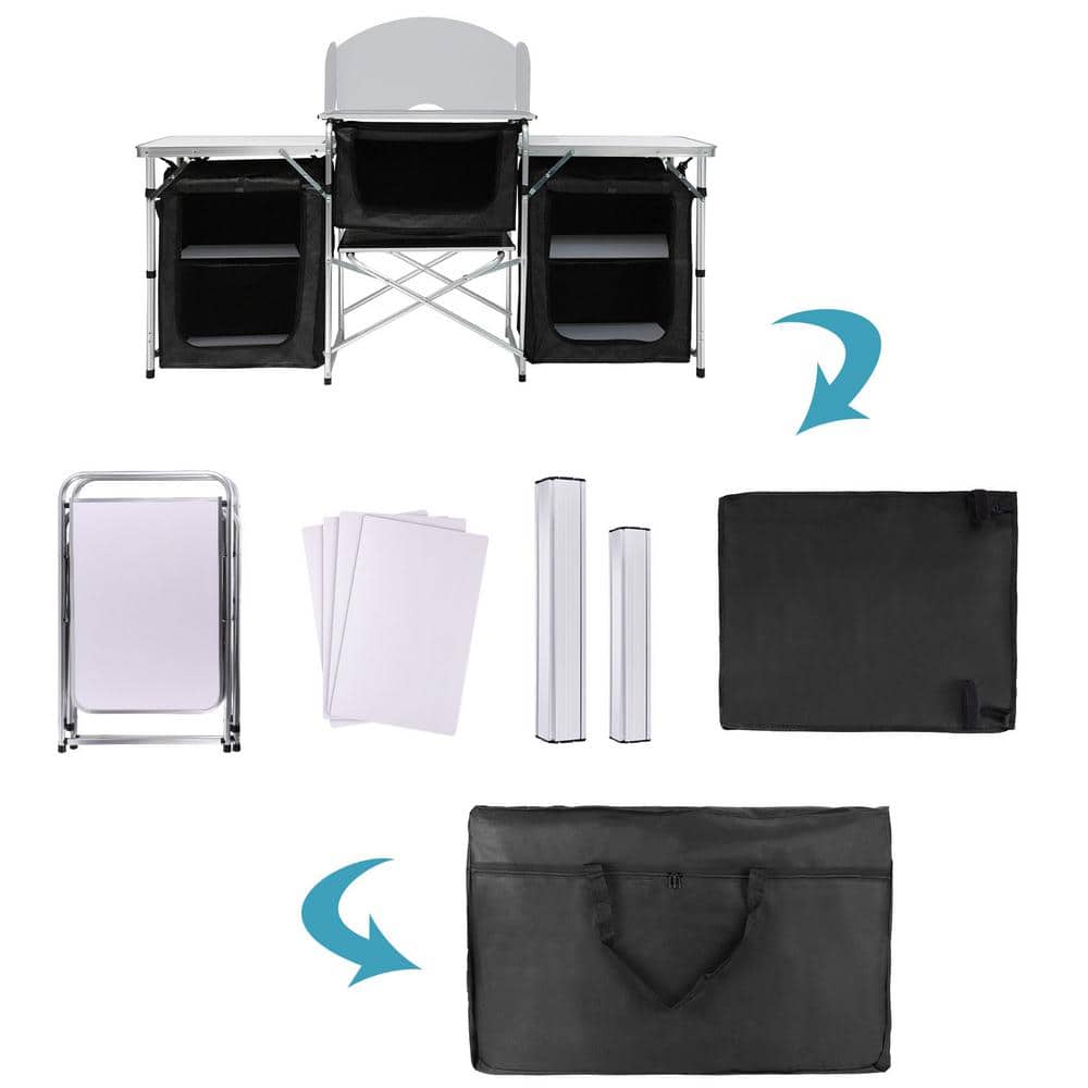 Aluminum Portable Camping Kitchen Table with Windscreen and Storage