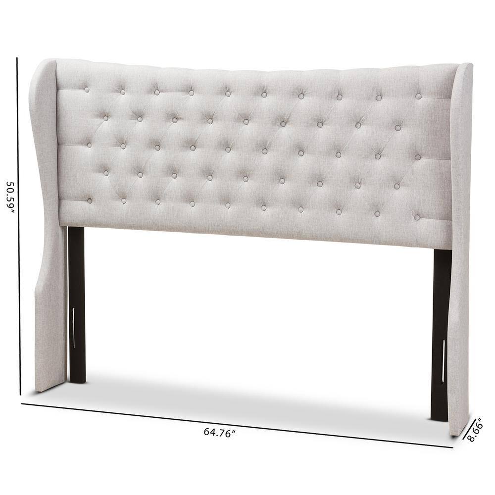Cadence Beige Leather Tufted King Headboard with Winged Design