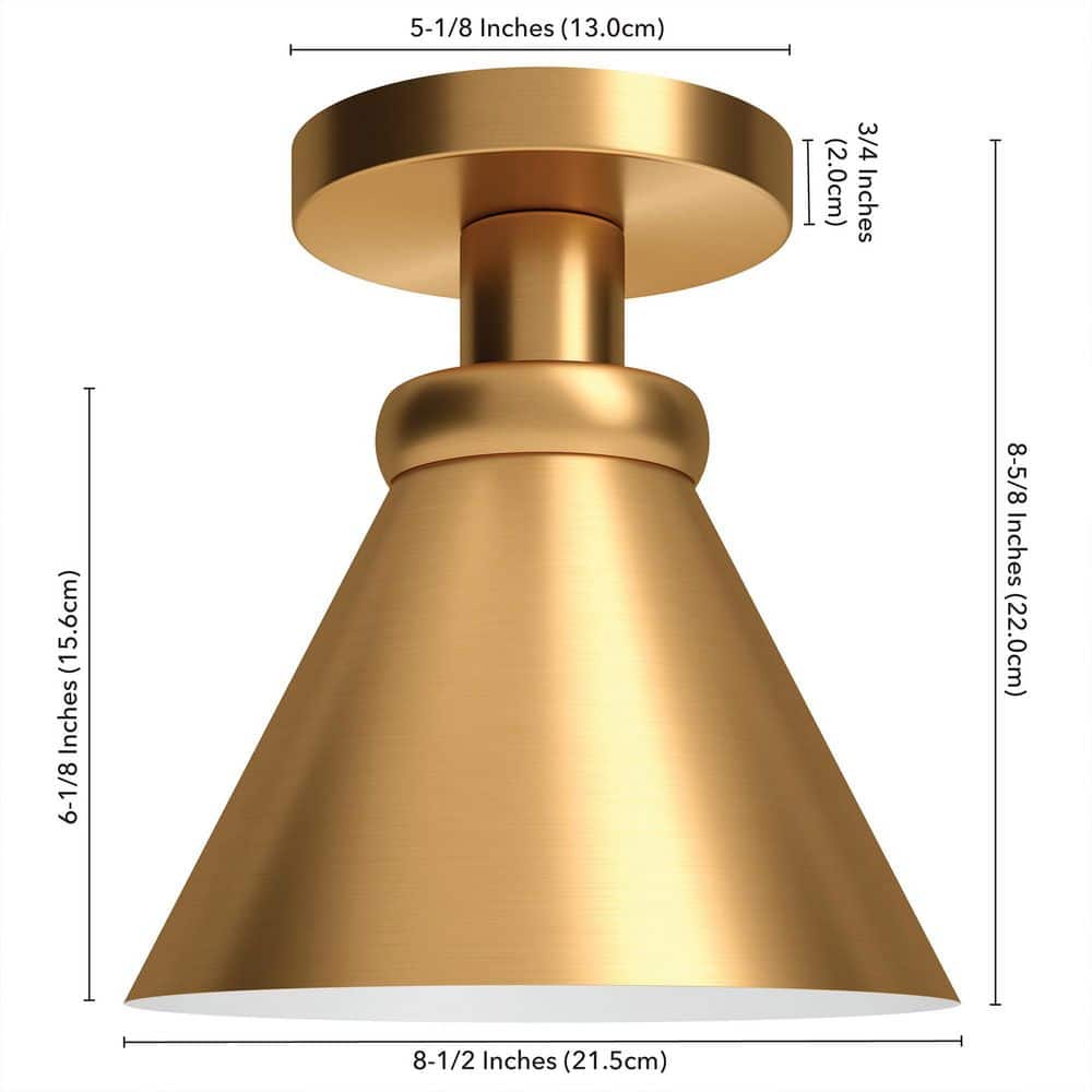 Contemporary Brushed Brass 8.5" Semi-Flush Ceiling Light
