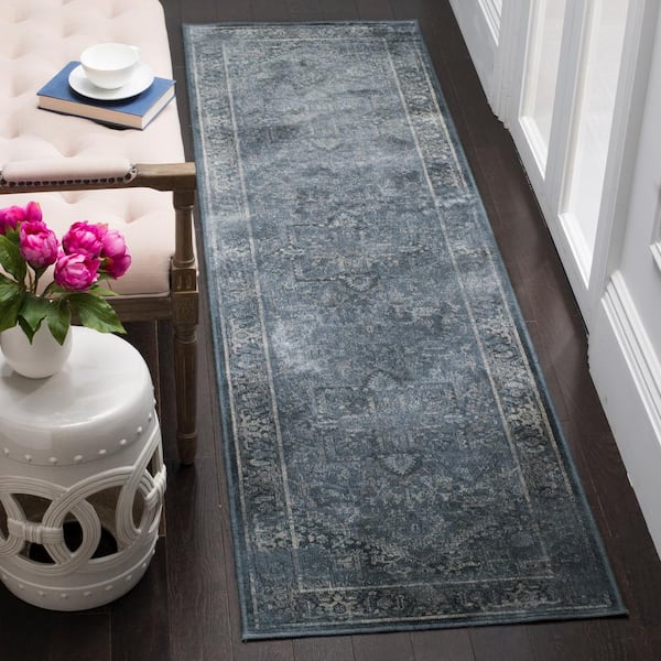 Vintage Blue 2 ft. x 8 ft. Border Runner Rug