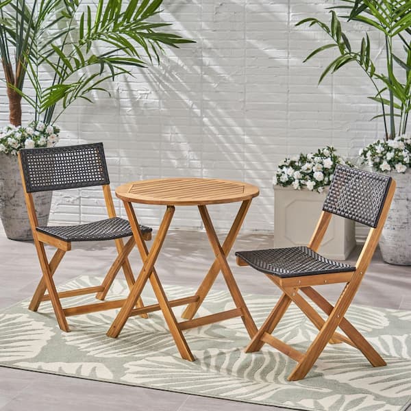 Side Bistro Set Brown 3-Piece Wood Round Outdoor Bistro Set