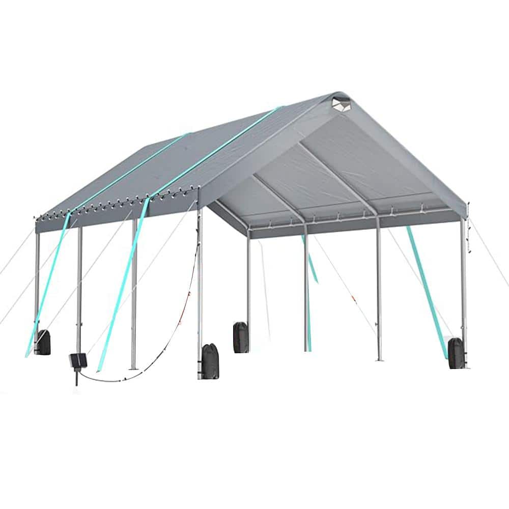 12 ft. x 20 ft. Gray Extra Large Portable Carport Canopy with Adjustable He