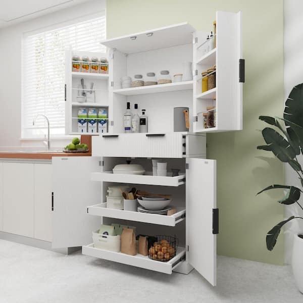 White Finish Pantry Organizer with  Adjustable Shelves;Removable Shelves