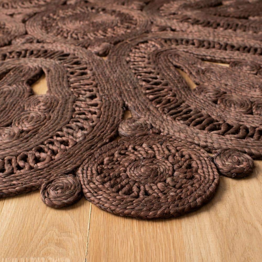 Handmade Brown Jute Round Non-slip Area Rug