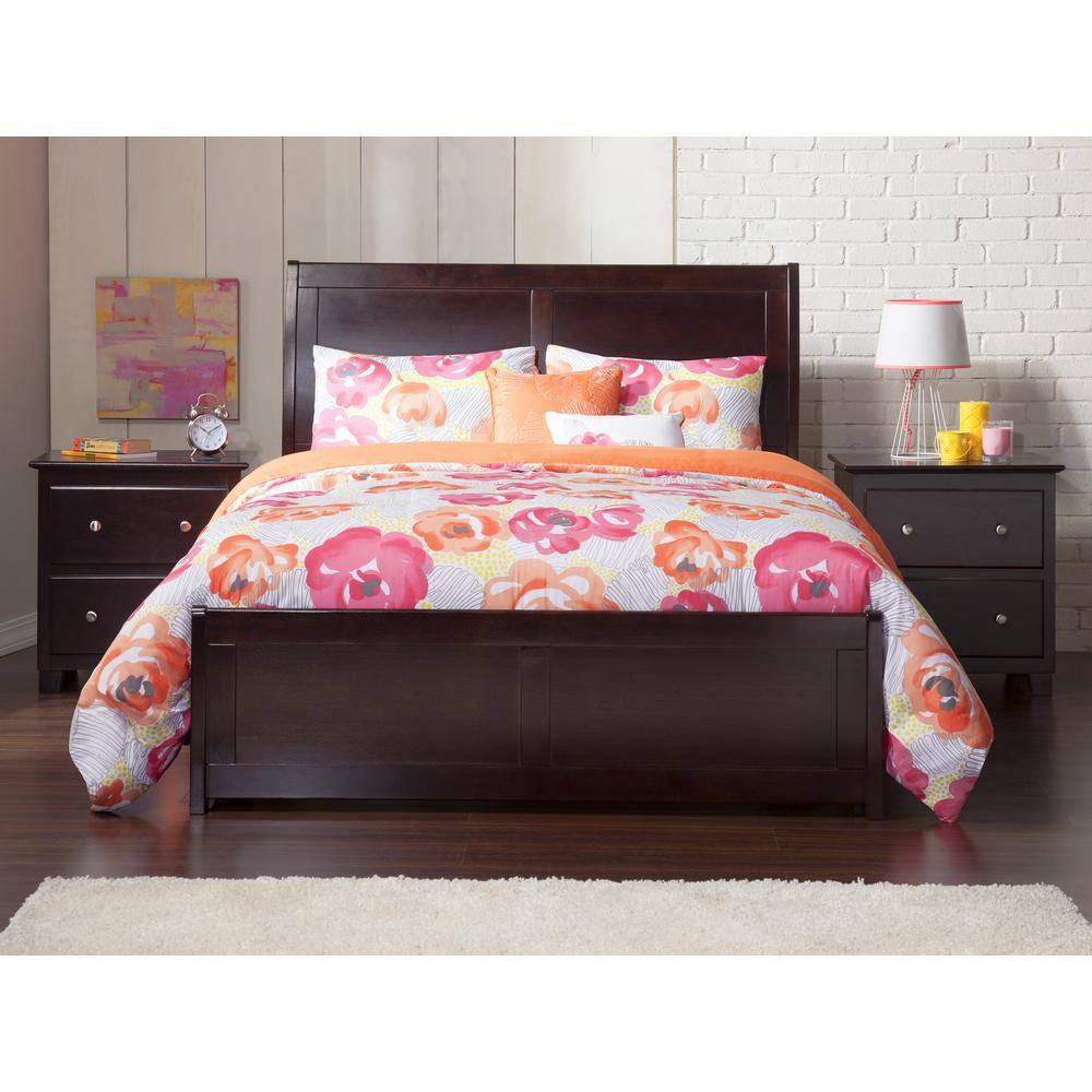 Espresso Full Size Wood Platform Bed with Sleigh Headboard