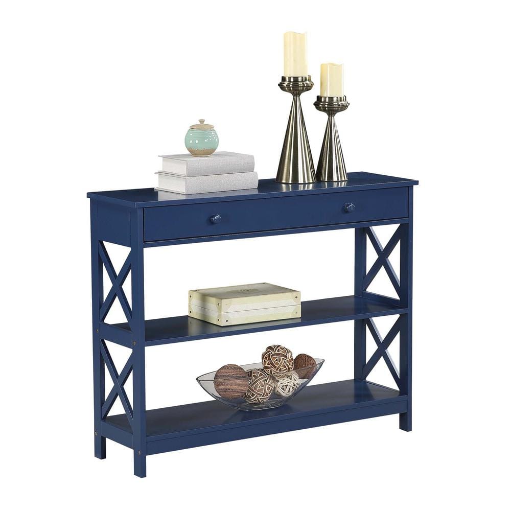 Oxford Cobalt Blue Console Table with X-Pattern and Storage