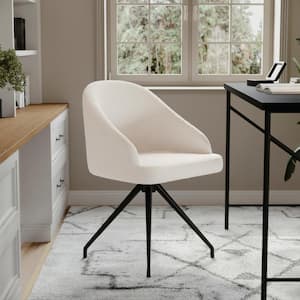 Sora Fabric Upholstered Stationary Office Chair in White Boucle/Oil Rubbed Bronze with Arms