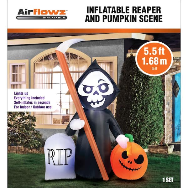 5.5-ft. Inflatable Reaper And Pumpkin Scene OC-28828 - The Home Depot