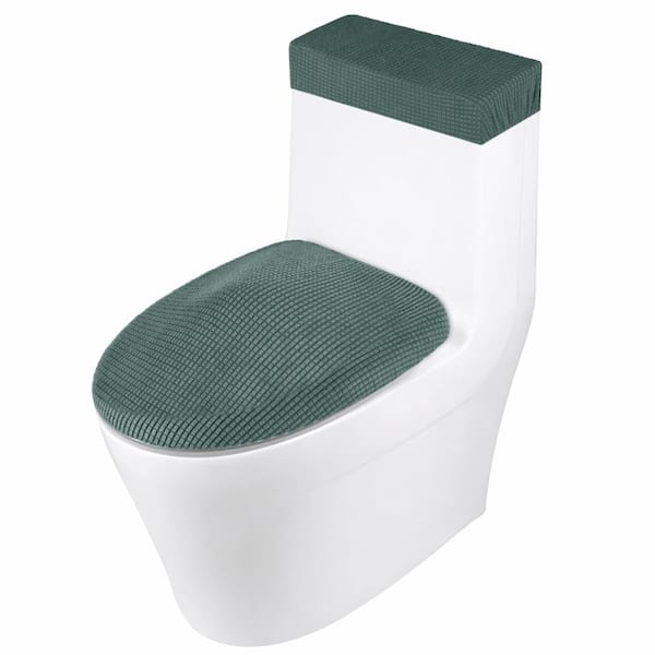 Stretch Toilet Lid and Tank Cover Set Jacquard Polyester Spandex Machine Washable Sage Green Tank Covers