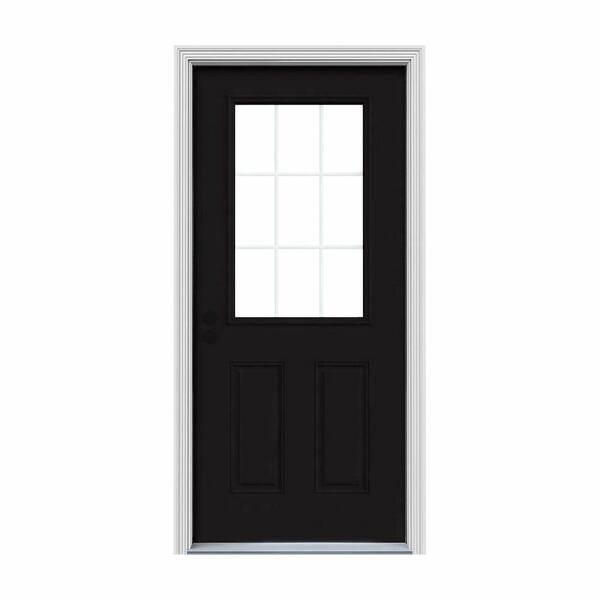 JELD-WEN 34 in. x 80 in. 9 Lite Black Painted Steel Prehung Right-Hand Inswing Entry Door w/Brickmould