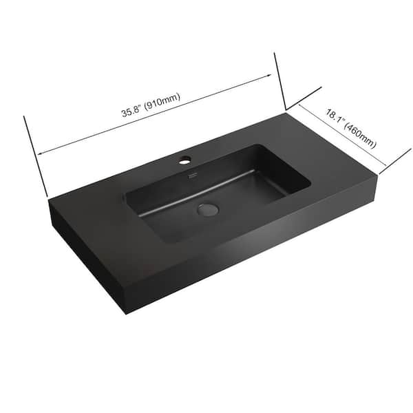 35.8 in. Drop-In Bathroom Sink in Matte Black Quartz Vanity Top