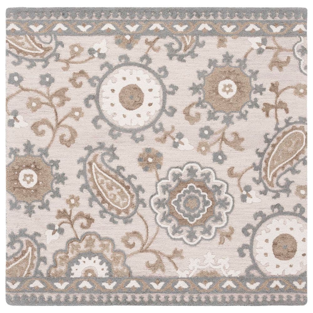 Blossom 6 ft. x 6 ft. Gray/Beige Paisley Floral Square Area Rug price history on PriceWatchPro