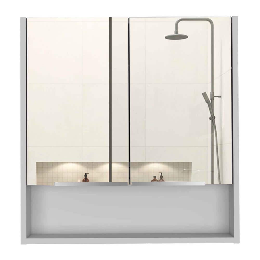 White 23.6 in. W x 24.6 in. H Rectangular MDF Medicine Cabinet with Mirror
