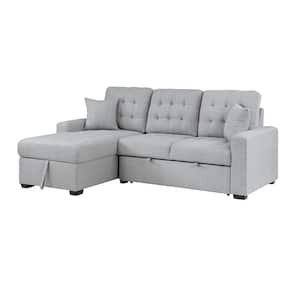 Fairborn 87 in. Straight Arm 2-piece Textured Fabric Sectional Sofa in Gray with Pull-out Bed and Left Chaise