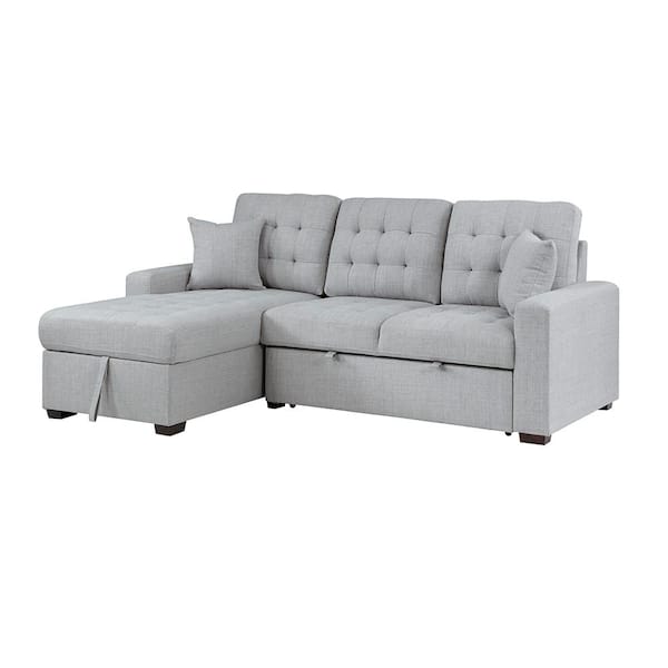 Lazzara Fairborn 87 in. Straight Arm 2-piece Textured Fabric Sectional Sofa in Gray with Pull-out Bed and Left Chaise