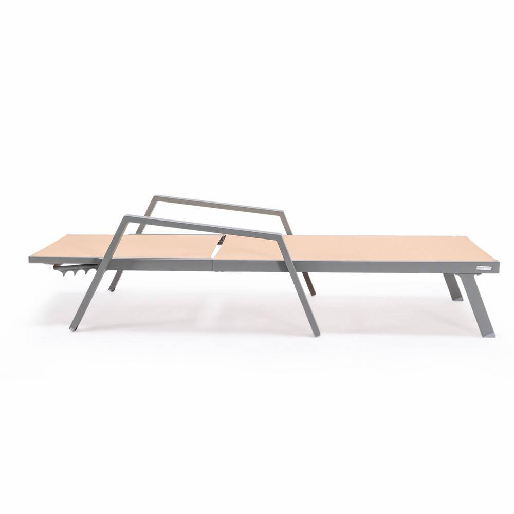 Light Brown Aluminum Patio Chaise Lounge Set with Armrests