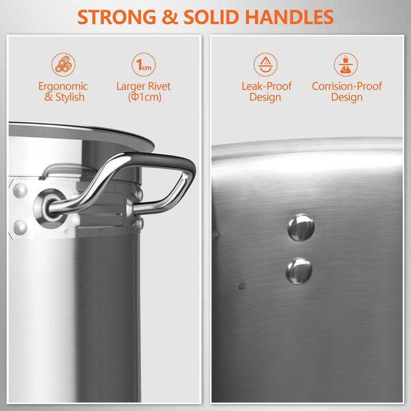 Stainless Steel Stock Pot with Lid - 35 qt. Capacity - Heavy Duty