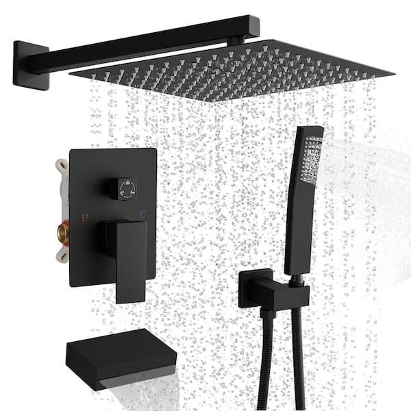 Single Handle 1-Spray 12 in. Shower Faucet 2.5 GPM with High Pressure Tub Hand Shower in. Matte Black (Valve Included)