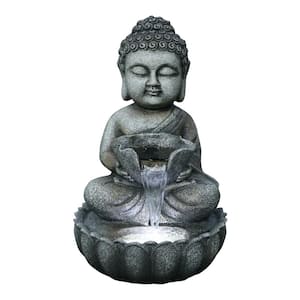 21.5 in. H Sitting Buddha Fountain with White LED