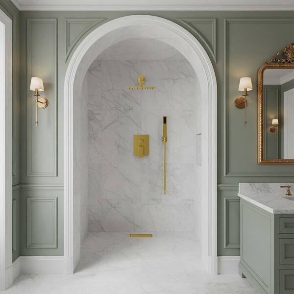 11.8 x 4.3 in. Linear Stainless Steel Shower Drain with Tile-In Pattern Drain Cover in Brushed Gold