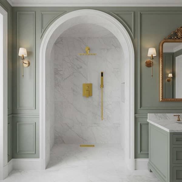 11.8 x 4.3 in. Linear Stainless Steel Shower Drain with Tile-In Pattern Drain Cover in Brushed Gold