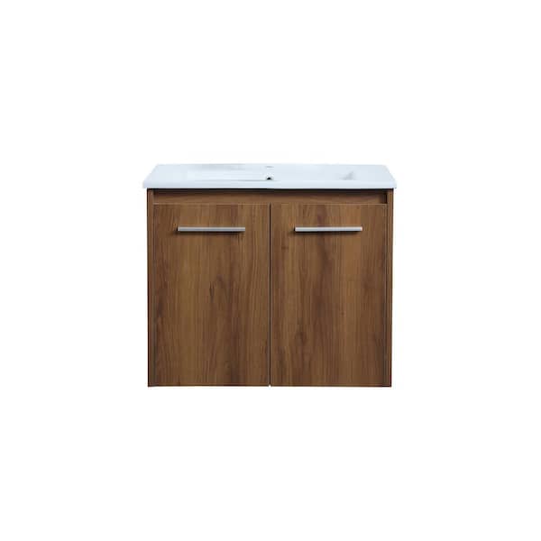 Unbranded Simply Living 24 in. W x 18.31 in. D x 19.69 in. H Bath Vanity in Walnut Brown with White Resin Top