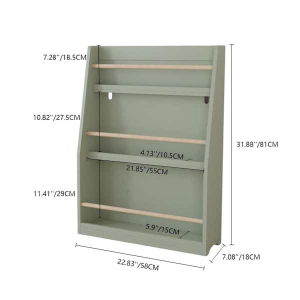 Mero 31.88 in. Tall Sage MDF Wood 3-Tier Freestanding Kids Bookcase with Open Shelves