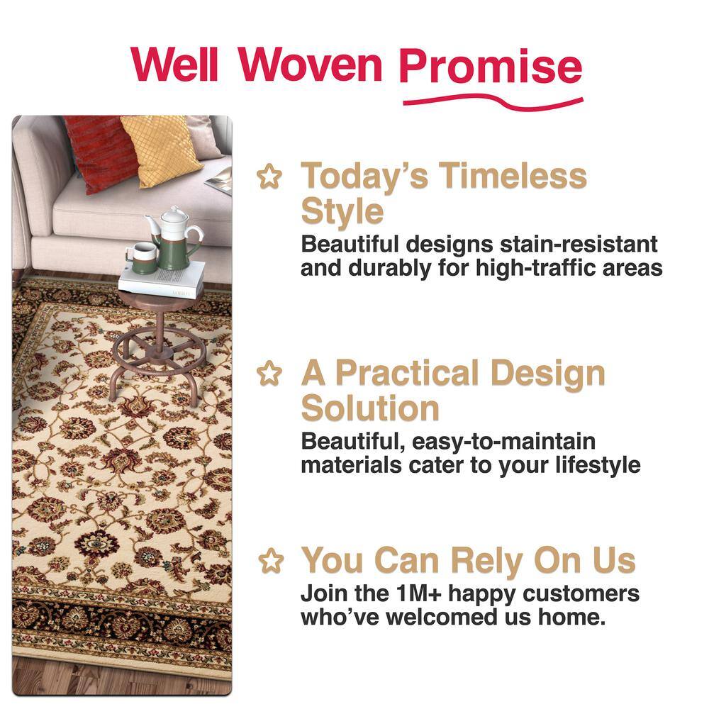 Ivory and Brown Tufted Oriental Floral 8' x 10' Area Rug